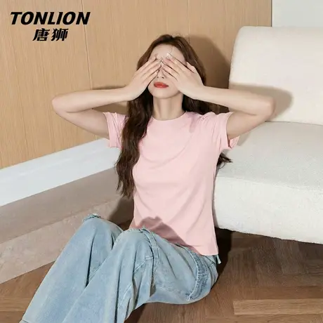 唐狮官方粉色修身短袖t恤女2026新款夏季小个子正肩短款上衣女VB图片