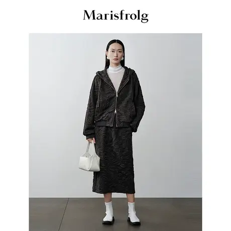 【商场同款】玛丝菲尔2023年冬季新款灰咖色时尚提花羊毛半身裙商品大图