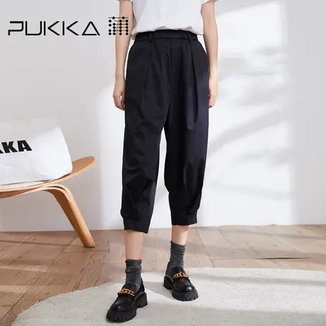 蒲PUKKA 女装纯棉休闲裤2023春季新款设计感高腰萝卜裤商场同款图片