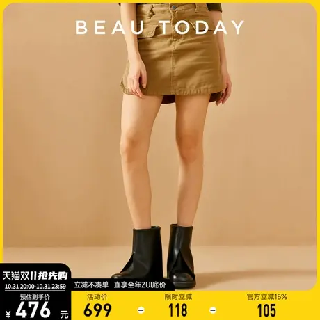 BeauToday真皮烟筒靴女2023新款秋冬季厚底时装靴BT黑色高跟皮靴商品大图