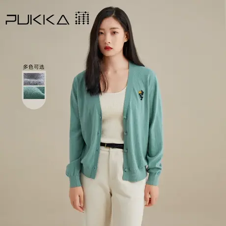 蒲PUKKA 商场同款女装针织衫女秋冬新品宽松V领手工绣花开衫外套商品大图
