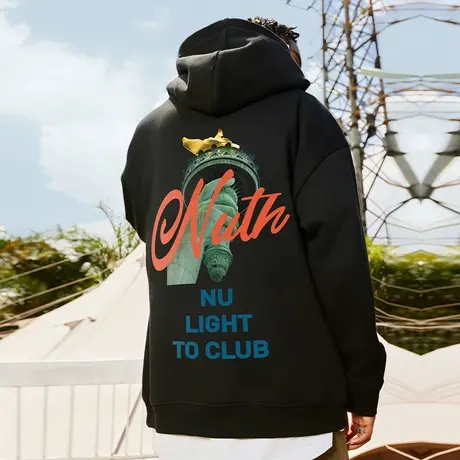 Nuthink欧美高街连帽卫衣男潮潮牌vibe加绒加厚宽松大码外套冬季商品大图