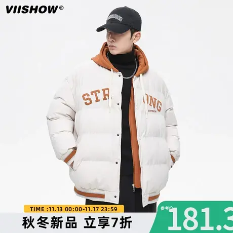 VIISHOW短款羽绒棉服男款冬季加厚连帽棉衣男装棉袄ins假两件外套商品大图