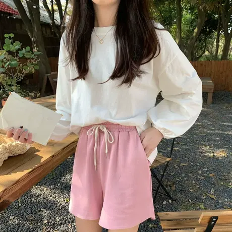 春秋冬季白色灯笼袖t恤女宽松百搭长袖内搭打底衫2023新款上衣潮图片