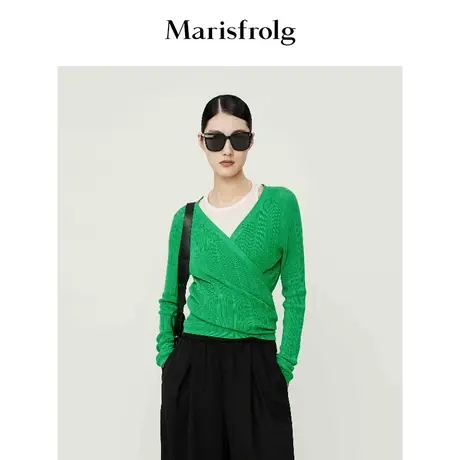 #多巴胺穿搭# 玛丝菲尔秋季新款绿色两件针织开衫毛针织衫女商品大图