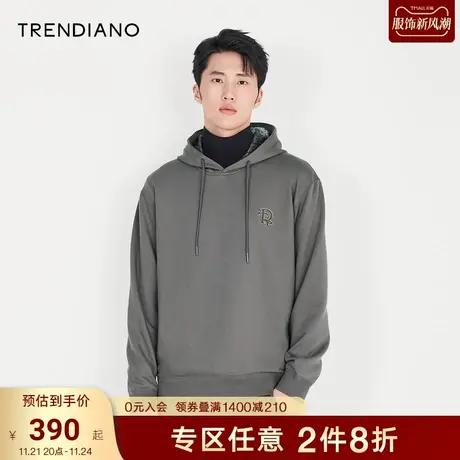 TRENDIANO官方潮牌男装秋季新款简约长袖黑色连帽卫衣男士商品大图