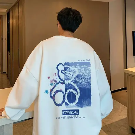 港风卫衣男春秋季ins潮牌内搭打底衫圆领长袖t恤男装宽松无帽外套商品大图