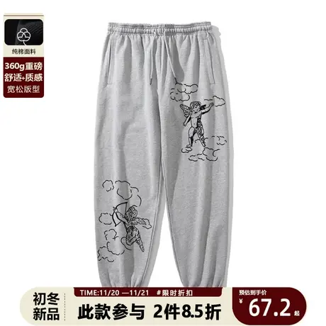 美式复古潮流天使休闲情侣卫裤韩版学院运动青少年宽松束腿长裤男商品大图