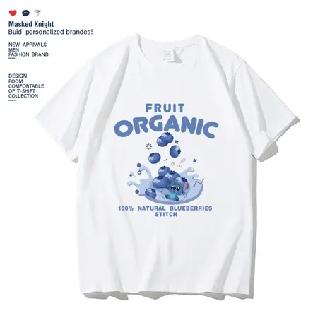 夏季趣味蓝莓水果印花短袖t恤男学生情侣装纯棉宽松休闲圆领上衣商品大图