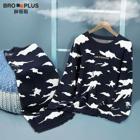 胖哥哥大码毛衣男外穿加肥加大宽松毛线衣圆领刺绣套头肥佬上衣商品大图