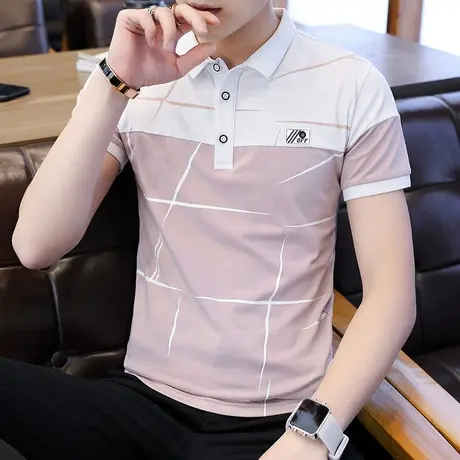 polo衫男短袖夏季薄款潮牌拼色翻领t恤男士冰丝休闲帅气半袖衣服商品大图