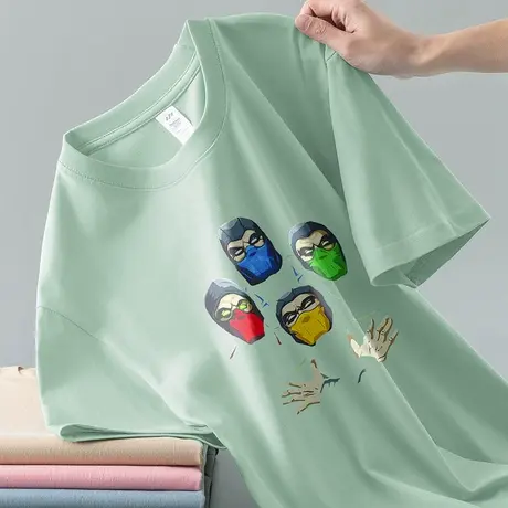 重磅纯棉短袖t恤男美式潮牌印花半袖圆领上衣服潮流宽松全棉体恤商品大图