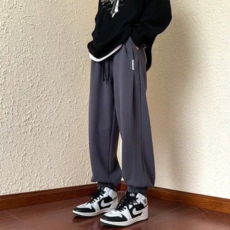 潮牌痞帅炸街男裤子冬季加绒加厚束脚卫裤秋冬款重磅垂坠感休闲裤商品大图