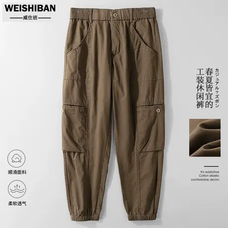 日系复古工装裤子男款夏季纯棉水洗束脚裤休闲多袋宽松薄款九分裤商品大图