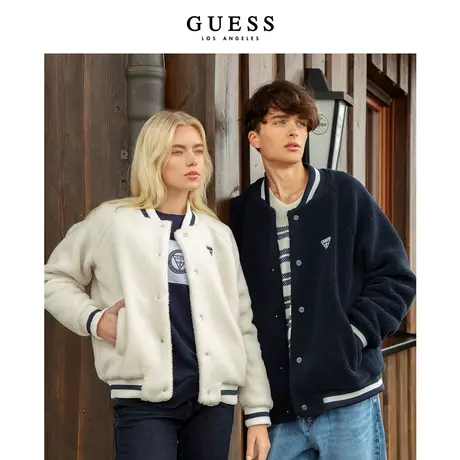 GUESS男士美式复古仿羊羔毛撞色棒球服夹克外套-MM4K9483K商品大图