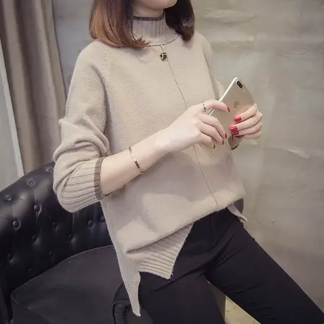 慵懒风毛衣女套头高领宽松加厚百搭网红打底针织衫秋冬装新款商品大图