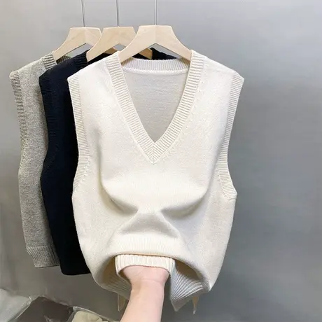 针织马甲背心外套春秋外搭2024新款女士无袖毛衣V领宽松外穿马夹商品大图