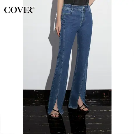 COVER夏季纯棉牛仔裤洗水前开叉微喇裤图片