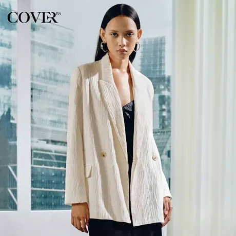 COVER秋季缩皱工艺宽肩戗驳领西装图片