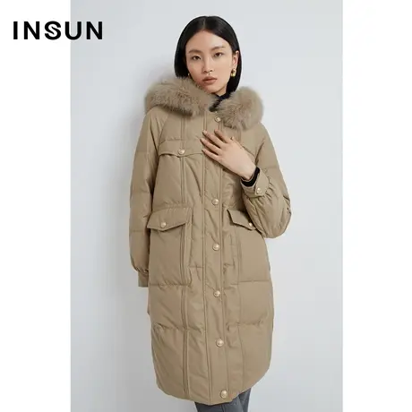 INSUN恩裳线上专选冬季狐狸毛领立体口袋羽绒服图片