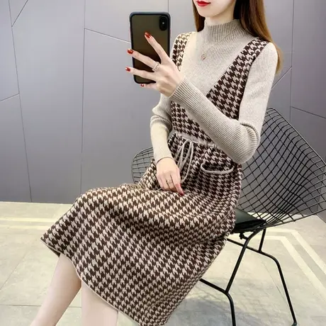 长款配大衣毛衣裙女内搭2023年新款爆款时尚洋气中长款打底连衣裙图片