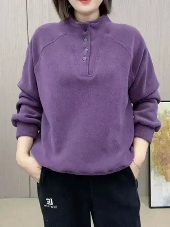 2023冬季新款时尚保暖奥粒绒半高领套头卫衣宽松百搭女士休闲上衣商品大图