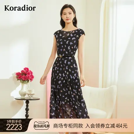 珂莱蒂尔商场同款碎花雪纺连衣裙女无袖长裙法式裙子图片