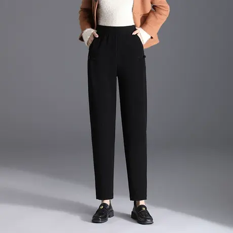 黑色加绒加厚哈伦裤女秋冬2023新款松紧高腰大码宽松显瘦休闲长裤商品大图