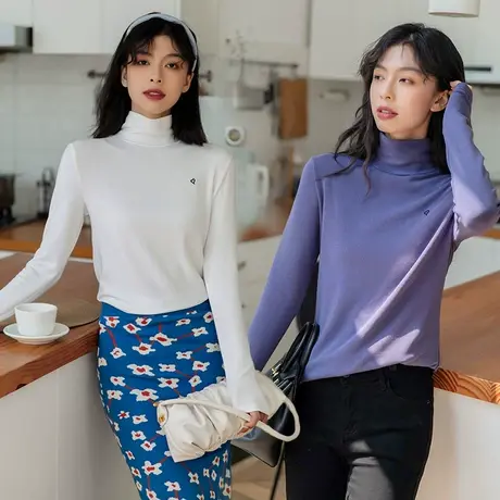 洋气女春秋打底衫薄款高领内搭2021年新款莫代尔上衣修身时尚百搭商品大图