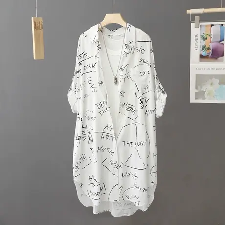 夏季中长款白色衬衫女防晒衫宽松薄衬衣新款防晒衣上衣透气开衫女商品大图