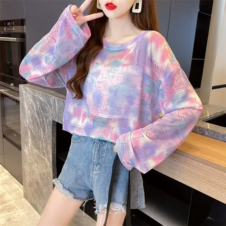 设计感网纱防晒罩衫t恤女薄款夏2023年新款冰丝扎染上衣宽松小众商品大图