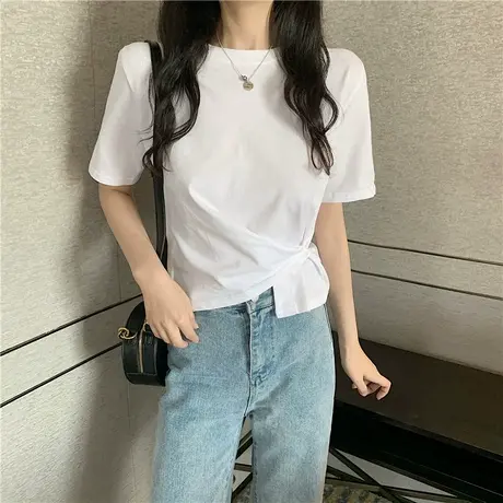 不规则正肩短袖t恤女2024年新款夏季韩版设计感小众短款上衣ins潮图片