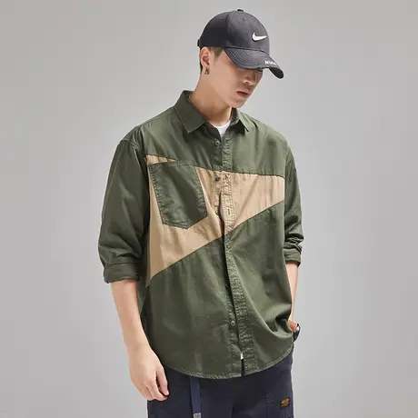 Modi Nick/摩帝尼克男士复古潮流衬衫纯棉水洗工艺拼接设计男外套图片