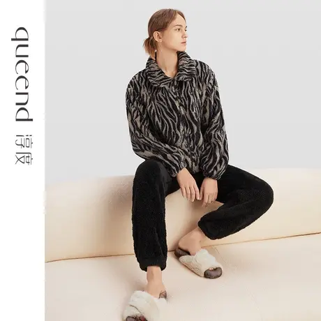 淳度【软暖】秋冬季珊瑚绒睡衣女加厚保暖长袖开衫毛绒家居服套装商品大图