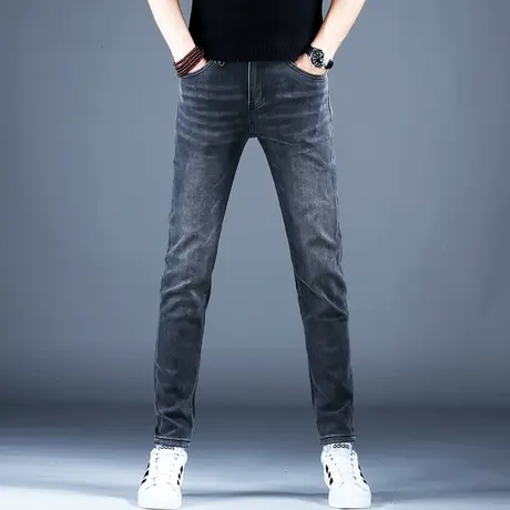 新款秋冬男士牛仔裤子百搭修身简约小脚裤2023厚款棉弹休闲潮牌男图片