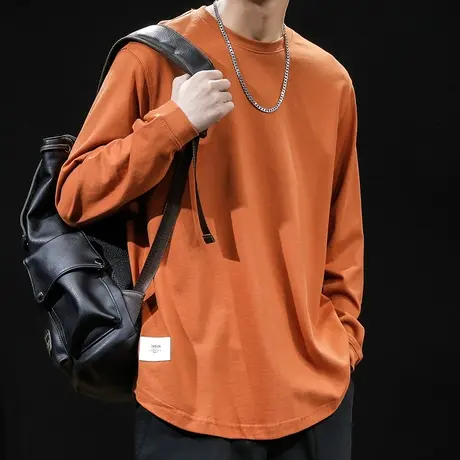 春季2024新款重磅长袖t恤男纯棉宽松潮牌圆领男士打底衫春秋设计商品大图