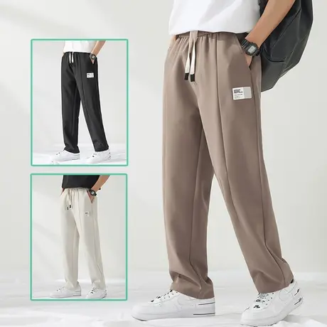 夏季薄款阔腿拖地休闲长裤男士垂感直筒宽松紧腰夏天2023新款潮牌商品大图