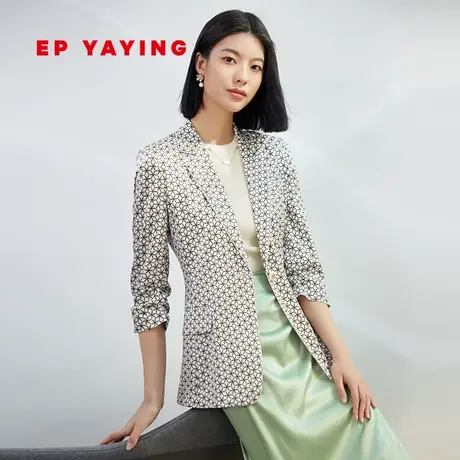 EP YAYING雅莹女装 桑蚕丝印花收腰西装外套 2023新款1138A图片