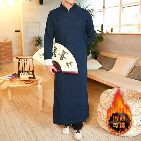 秋冬传统服装男棉麻复古民国长衫中国风德云长袍相声大褂演出服图片