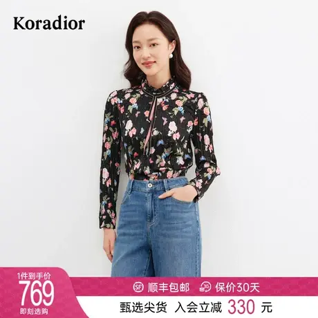 珂莱蒂尔商场同款印花衬衫女长袖飘带领法式休闲上衣女2023年新款商品大图