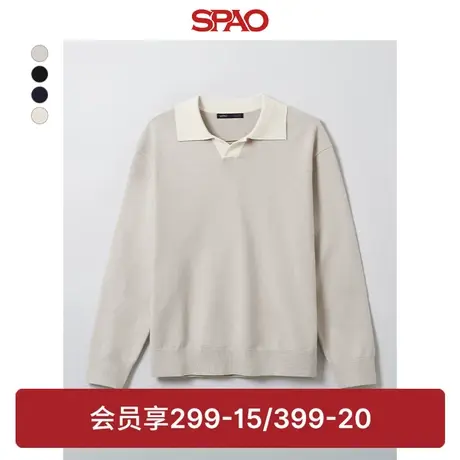 SPAO韩国同款秋冬男士简约休闲宽松长袖翻领毛衣SPKWE12M95图片