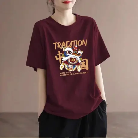 hiphop潮牌街头风纯棉T恤女洋气大码情侣短袖ins潮夏季慵懒风上衣商品大图