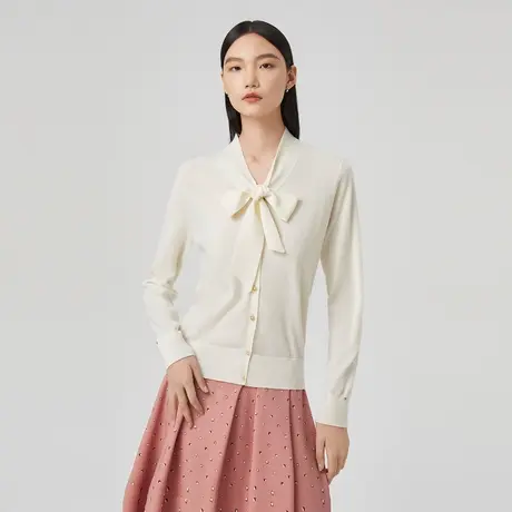 【纯羊毛】LANCY/朗姿春季新款针织开衫外套女气质通勤宽松图片