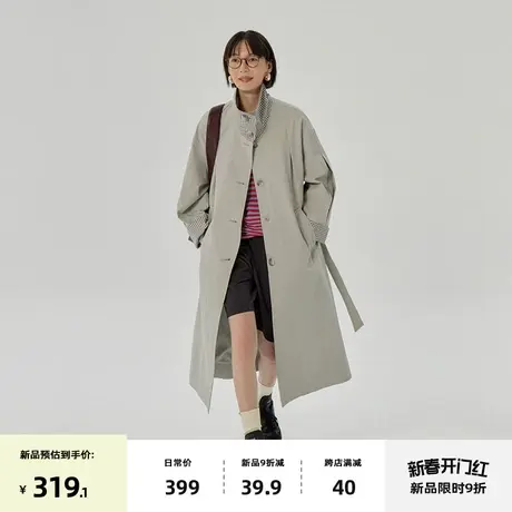 omont蛋挞家 复古风衣外套女2024春季新款立领宽松休闲长款外套图片