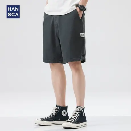 hansca运动休闲短裤男宽松加大码夏季薄款简约纯色日系直筒五分裤商品大图