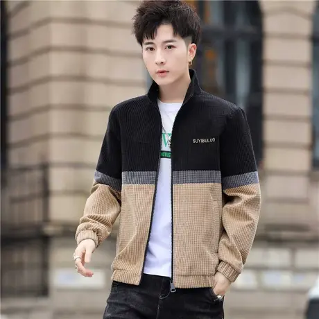 夹克男春秋装薄款上衣拼接外套青少年外穿秋衣韩版立领卫衣男装潮商品大图