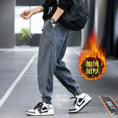 2021新款秋冬加绒加厚雪尼尔运动裤男大码冬季宽松卫裤休闲裤子潮商品大图