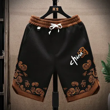 夏季男士短裤薄款潮牌中国风宽松五分裤青少年休闲针织运动裤子男商品大图