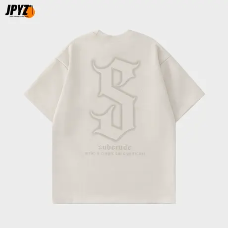 男生短袖t恤青年麂皮夏季薄款圆领纯棉重磅潮牌宽松大码男士衣服商品大图