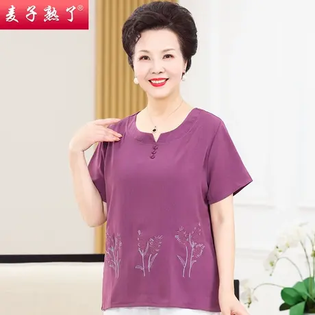 妈妈夏装短袖T恤洋气阔太太老人春小衫上衣服奶奶春夏中老年女装商品大图